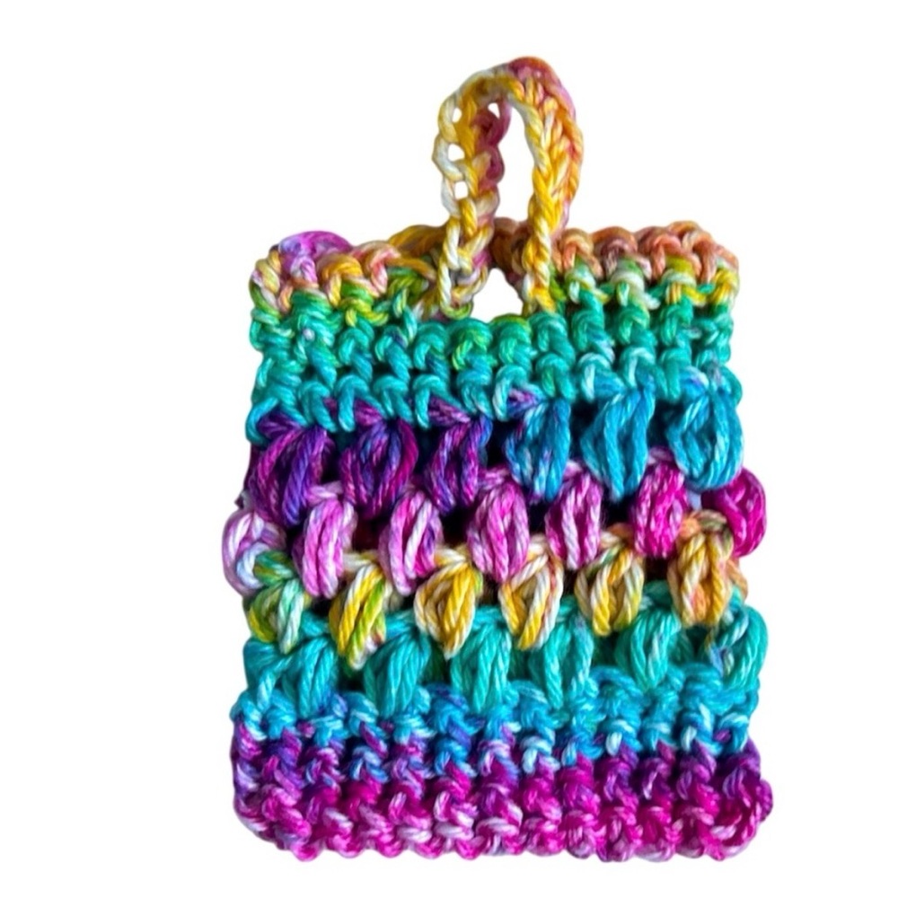 Hand Crafted Crochet Soap Saver Bag Rainbow Cotton Bath Exfoliating Essential - Picture 5 of 9